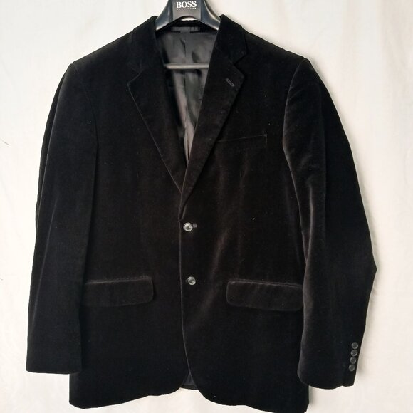 Men's Black Velvet 2-Button Blazer - Picture 1 of 7